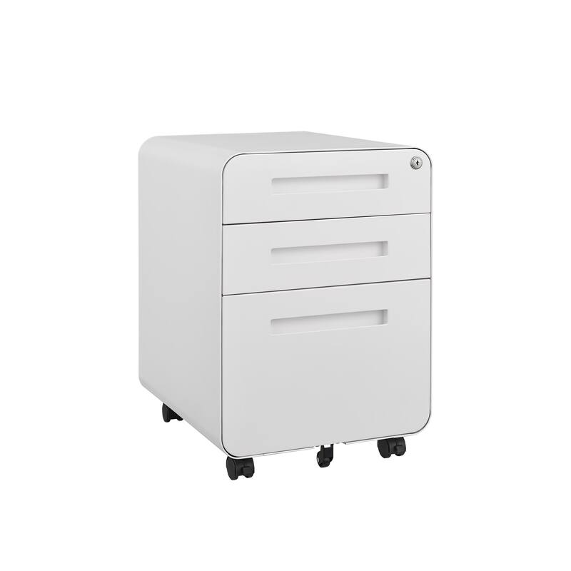 3-Drawer Locking Mobile File Cabinet with Wheels, Metal Home Office Storage Cabinet with Pencil Tray & Hanging Bars