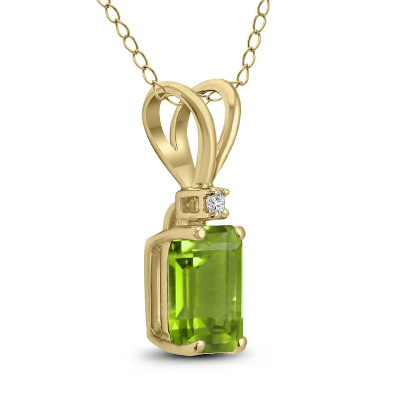 Marquee 14K Yellow Gold 7x5MM Emerald Shaped Peridot and Diamond Pendant