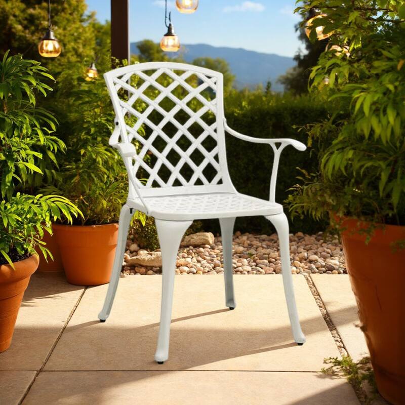 Outdoor Patio Chair Set of 4, Cutout Backrests, White Aluminum Metal