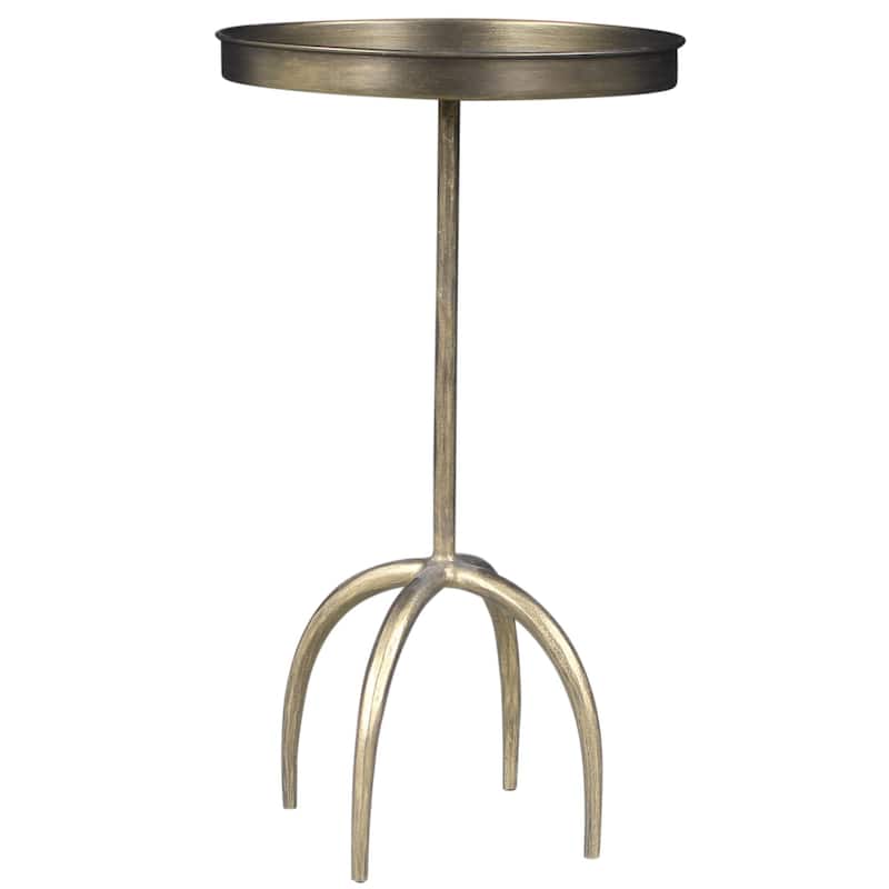 HomeRoots 23" Brass Distressed Iron Round Pedestal Tray Top End Table - 12 in. x 23 in. x 12 in.