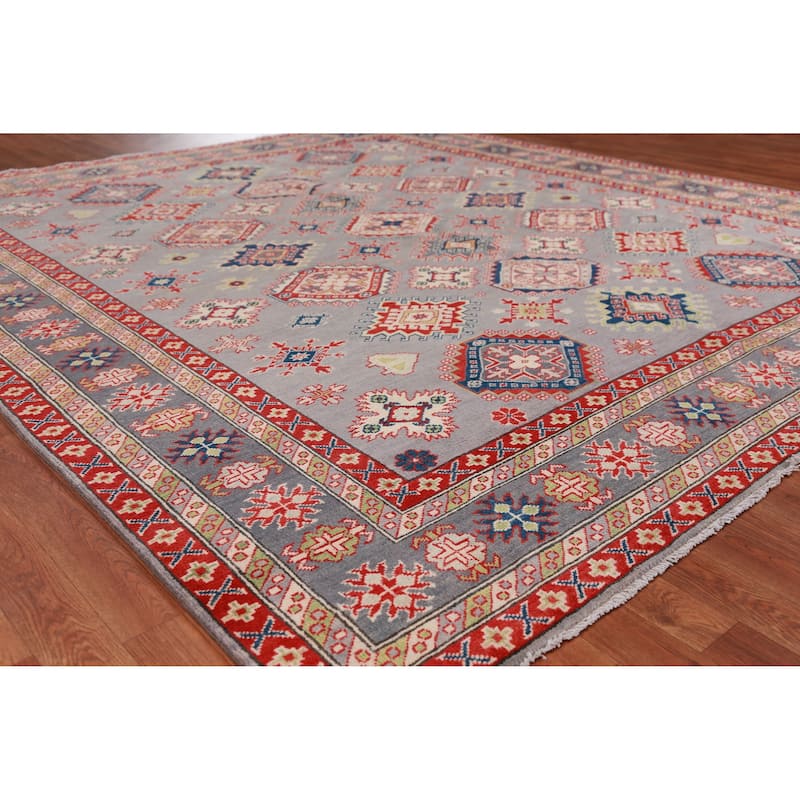 Hand Knotted Oriental 100% Wool Carpet Traditional All-Over Greys & Charcoal Kazak Area Rug - 9' 6'' X 8' 3''