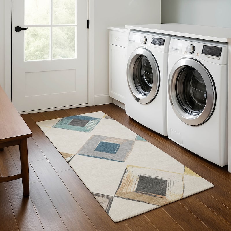 Premium Washable Super Soft Modern Diamond Mayfield Rug - Ivory - 2'3" x 7'6"