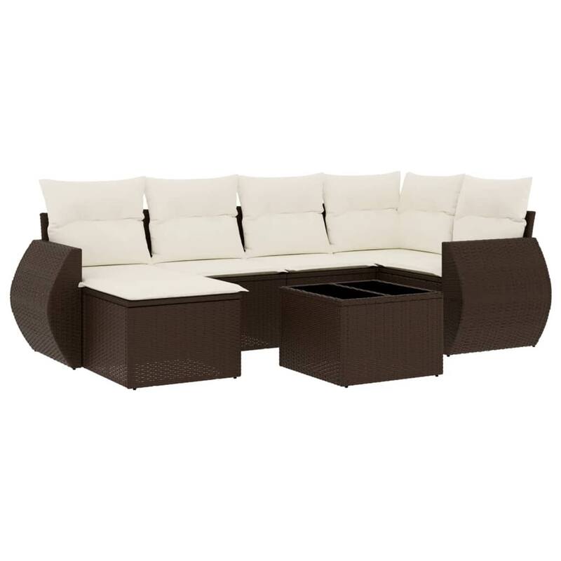 vidaXL Patio Sofa Set with Cushions Outdoor Furniture 7 Piece Poly Rattan - 21.7 x 21.7 x 14.6