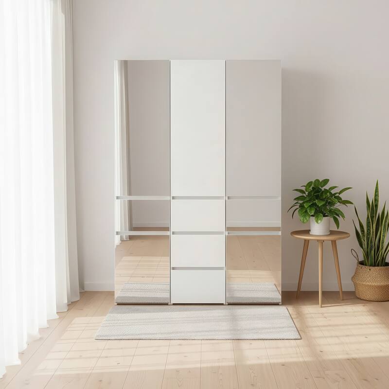Elise Modular Wood Closet System with Mirror in White - 47.1"D x 17.72"W x 70.9"H