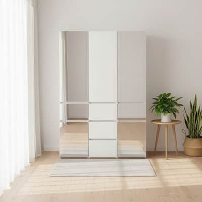Elise Modular Wood Closet System with Mirror in White - 47.1"D x 17.72"W x 70.9"H