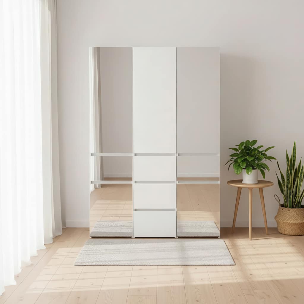 Elise Modular Wood Closet System with Mirror in White - 47.1"D x 17.72"W x 70.9"H
