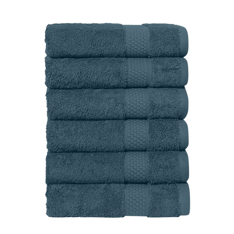 Authentic Hotel and Spa 100% Aeagean Long Staple Turkish Cotton STARLIGHT Terry Hand Towels (Set of 6) - Deep Blue