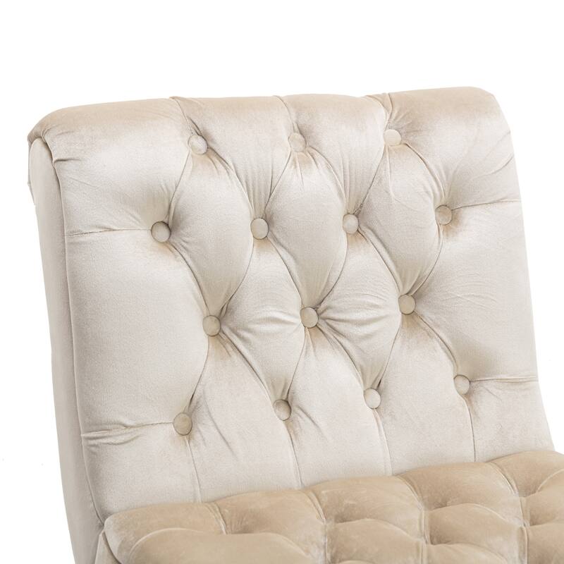 Beige 22.83" Buttons Tufted Accent Chair with Wooden Legs