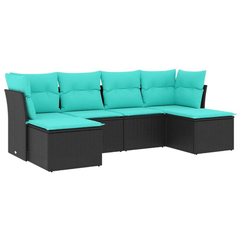 vidaXL 6 Piece Patio Sofa Set with Cushions Black Poly Rattan