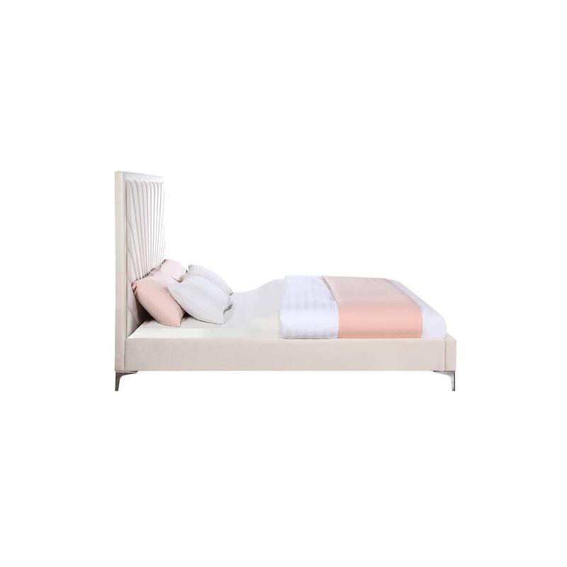 Gothic Glamour Queen Bed - Velvet Upholstered Platform Bed Frame - Modern Bedroom Furniture