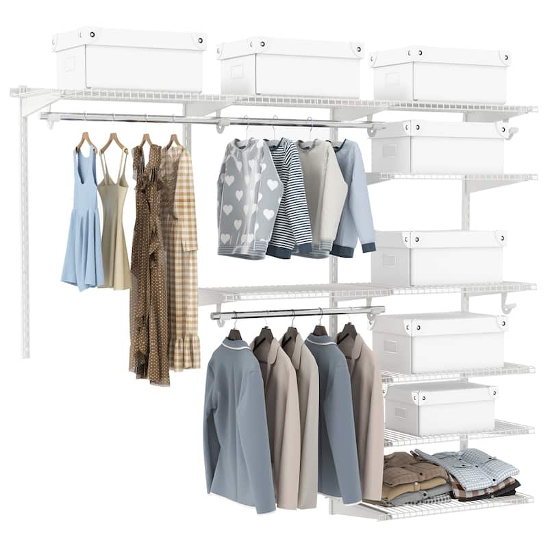 Gymax Custom Closet Organizer Kit 4 to 6 FT Wall-mounted Closet System - White