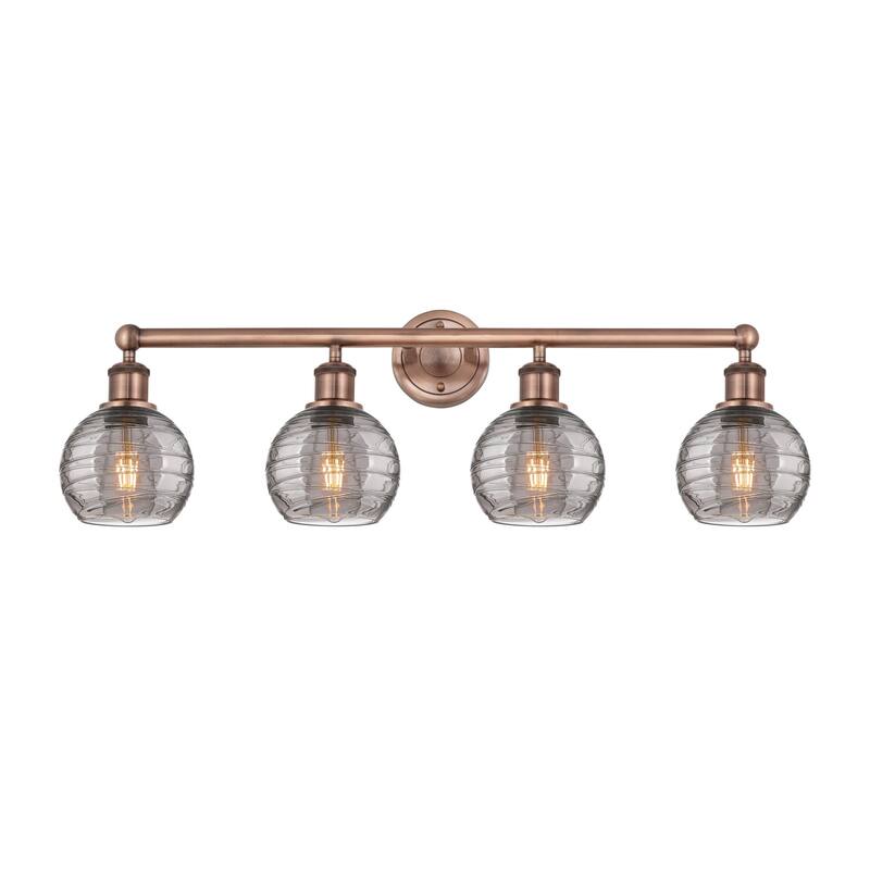 Innovations Lighting 616-4W 10 33 Athens Deco Swirl Vanity Athens Deco - Antique Copper / Light Smoke Deco Swirl