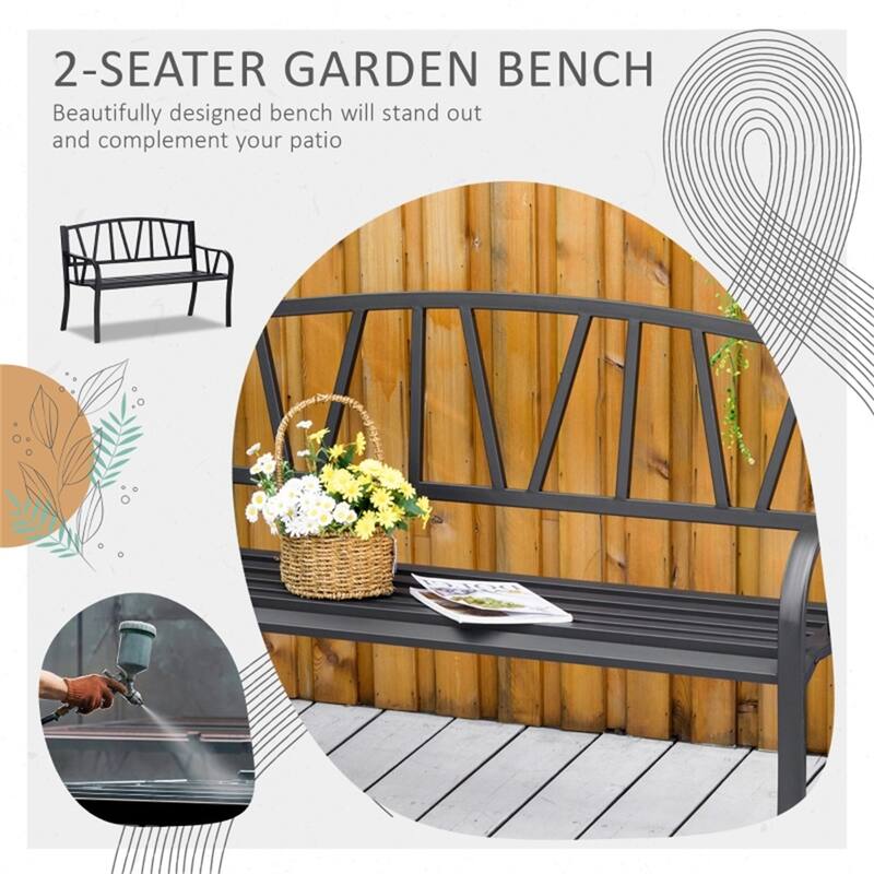 Outdoor Steel Garden Bench with V Shaped Backrest Two Seat Patio Bench for Yard Porch and Balcony - 50" L x 23.5" W x 34.25" H