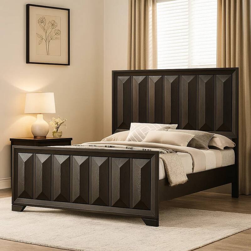 Fema King Bed, Vertical Facet Headboard and Footboard, Espresso Brown
