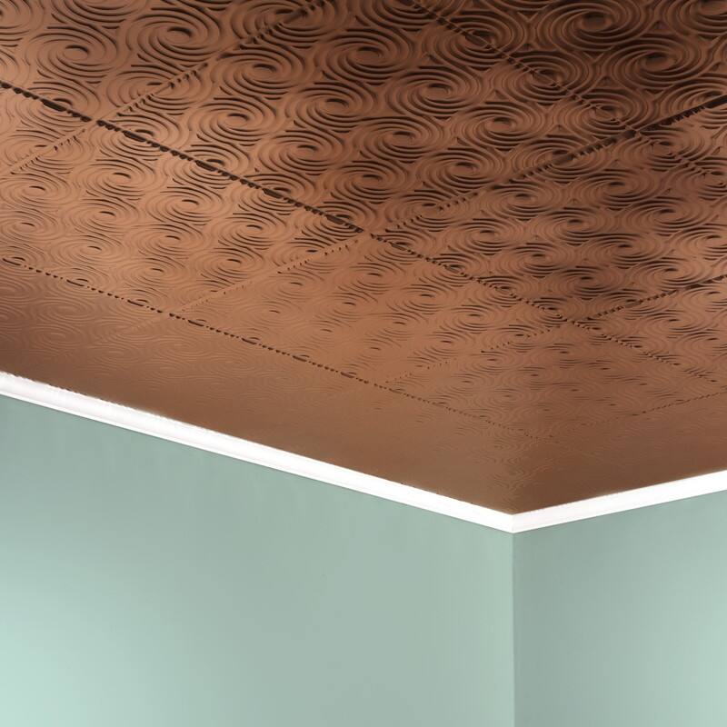 FASÄDE Cyclone Decorative Vinyl 2ft x 2ft Glue Up Ceiling Panel in Polished Copper (5 Pack)
