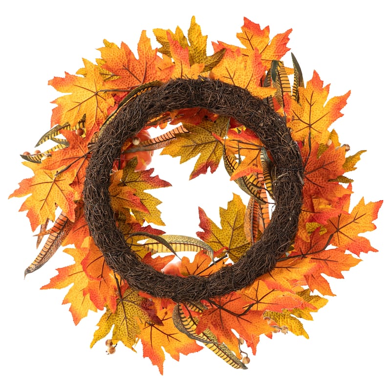 Glitzhome 24"D Fall Pumpkin Sunflower Lotus Floral & Wreath for Thanksgiving