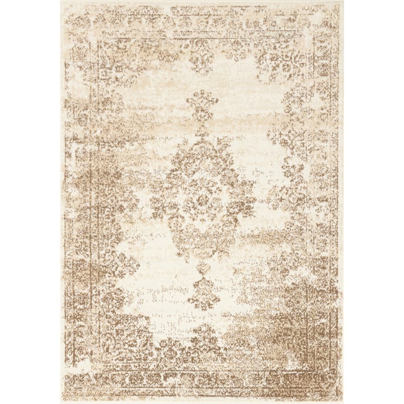 Florence Collection - Beige/Cream Distressed Traditional Rug - 4'7" x 6'7"