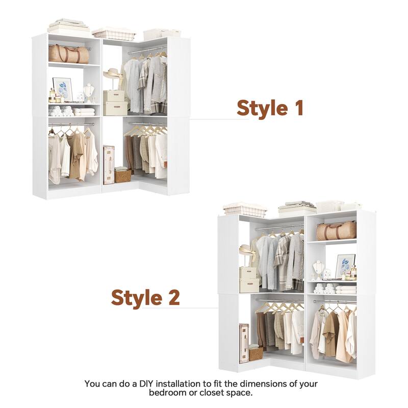 Cimly Set of 2 Corner Closet System, Freestanding Closet Organizer with Hanging Rods for Walk-in Closet