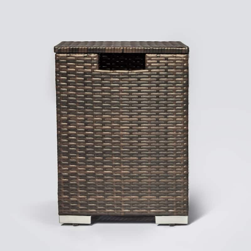 16 in Rattan Propane Tank Cover Gas Outdoor Fire Pit in Brown - Black - Propane