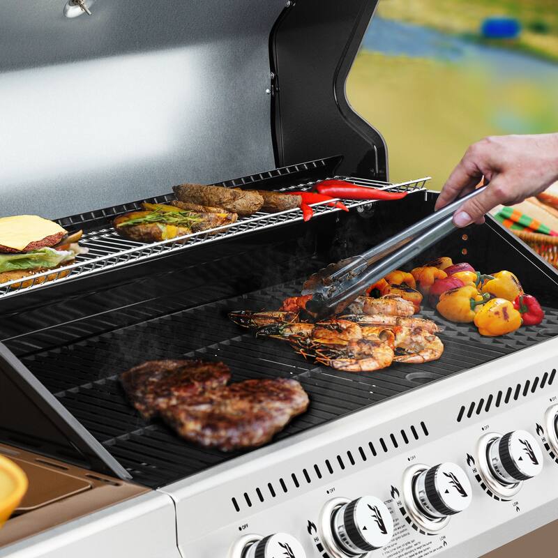 Royal Gourmet 6-Burner Gas Grill with Sear & Side Burner, coffee