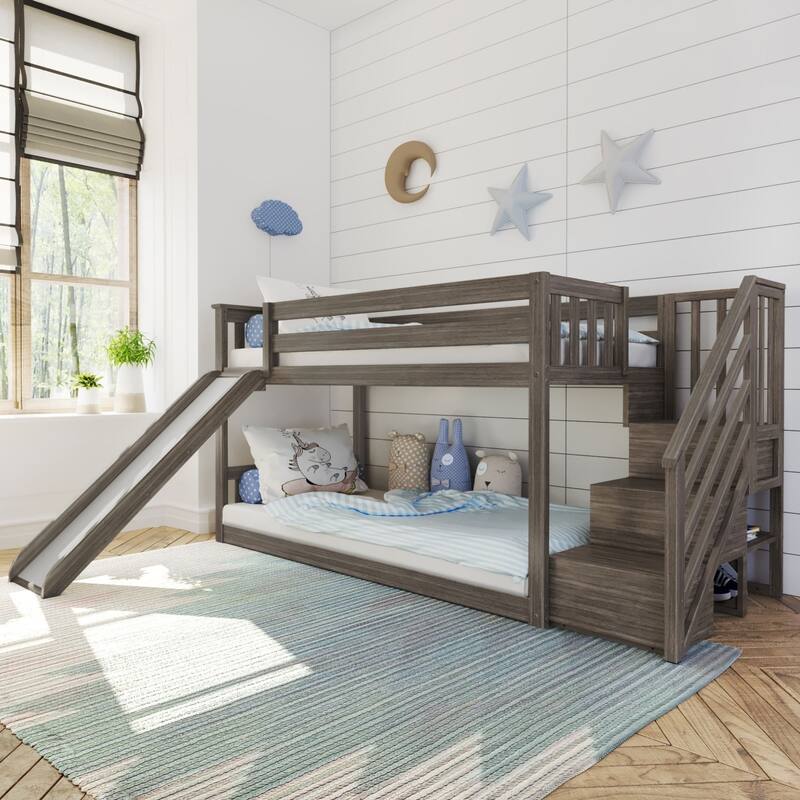 Max and Lily Low Bunk with Staircase Bunk with Slide - Clay