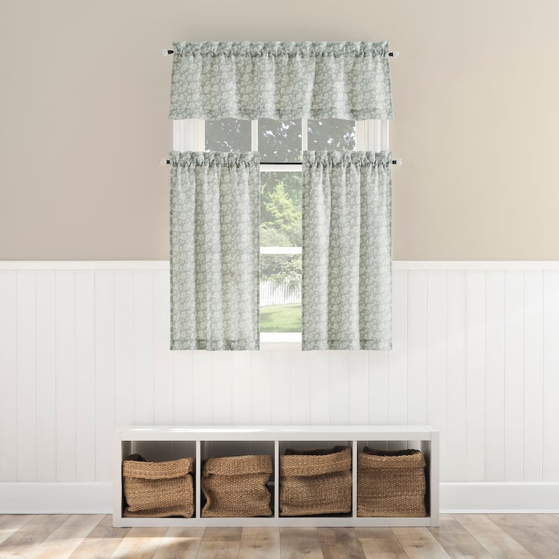 No. 918 Mistral Floral Semi-Sheer Rod Pocket 1-Piece Kitchen Curtain Valance