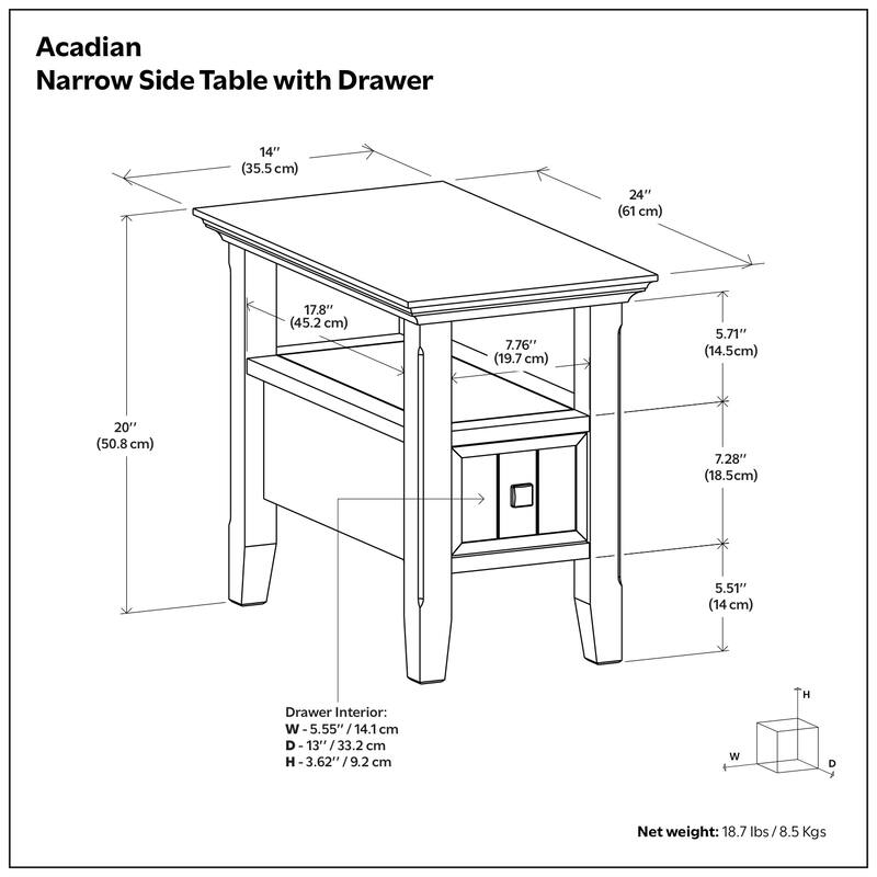 WYNDENHALL Normandy 14 inch Wide Solid Wood Transitional Narrow Side Table with Drawer - 24" D x 14" W x 20" H