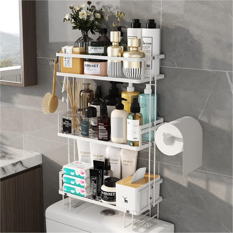 Over Toilet Bathroom Organizer - 6"D x 12.6"W x 21"H - White