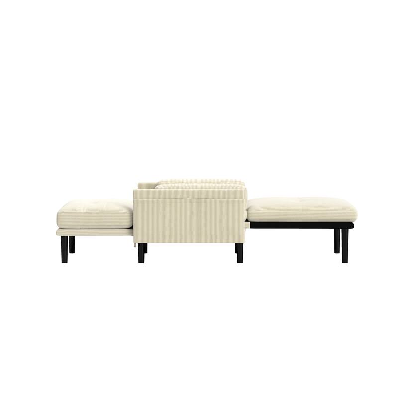 Ivory Corduroy Multi-Functional Adjustable Sofa, Convertible Lounge Chair and Guest Bed