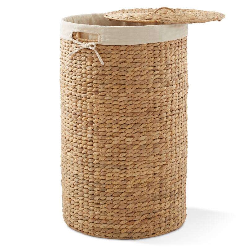 Round Laundry Hamper Basket with Lid and Liner for Clothes - Natural