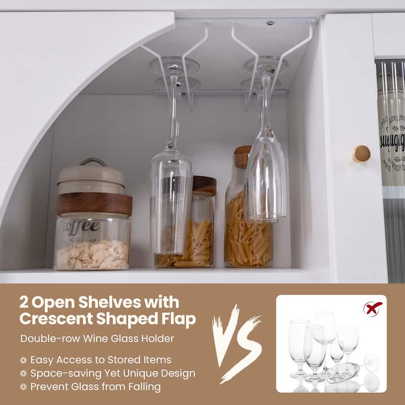 Costway Kitchen Sideboard Wooden Buffet Cabinet with Glass Holder & - See Details