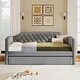 preview thumbnail 4 of 8, Gray Twin Upholstered Daybed Button Tufting Frame Sofa Bed with Trundle and Silver Nail Head Trim, Curved Arms for Guest Room