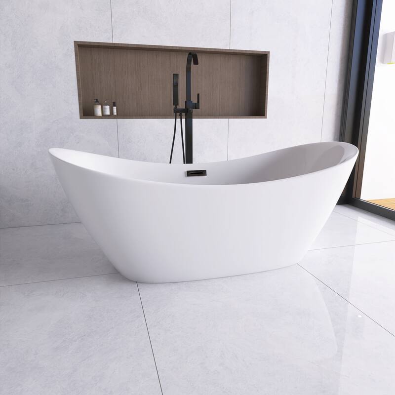 67 in. x 30 in. Acrylic Freestanding Flatbottom Soaking Bathtub in Glossy White