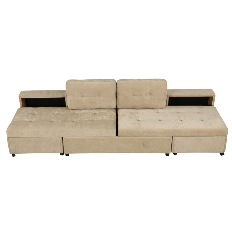 Modern Modular Sofa Bed with Built in Storage Racks and Chenille Upholstery and multiple wheels for Living Room