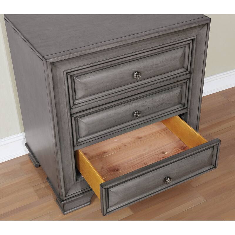 3 Drawers Wooden Nightstand with USB and Power Outlet - Grey
