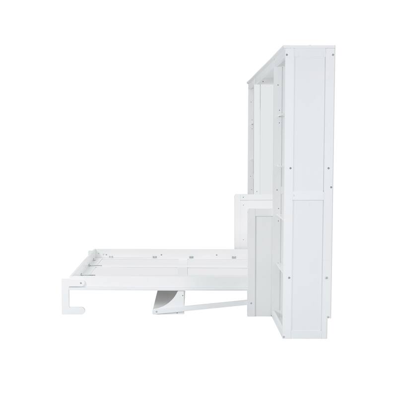 Full Size Murphy Bed with Desk, Bookshelf, and Storage, Space-Saving Design, White Finish