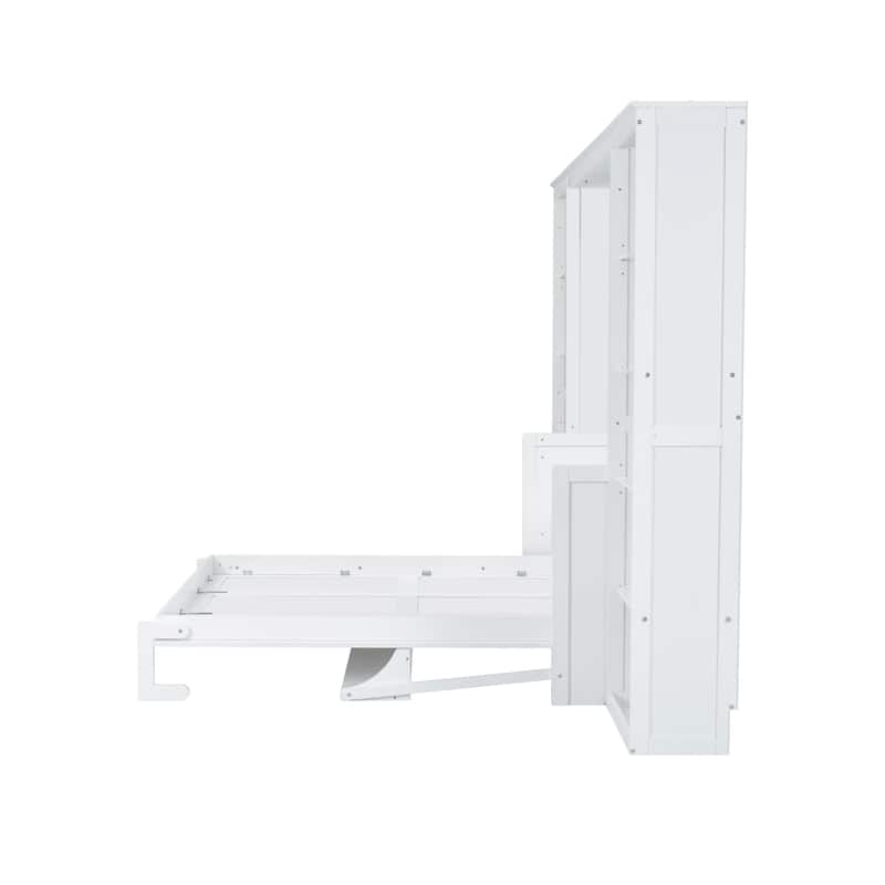 Full Size Solid Wood Murphy Bed with Convertible Desk, Bookshelves and 600lb Capacity