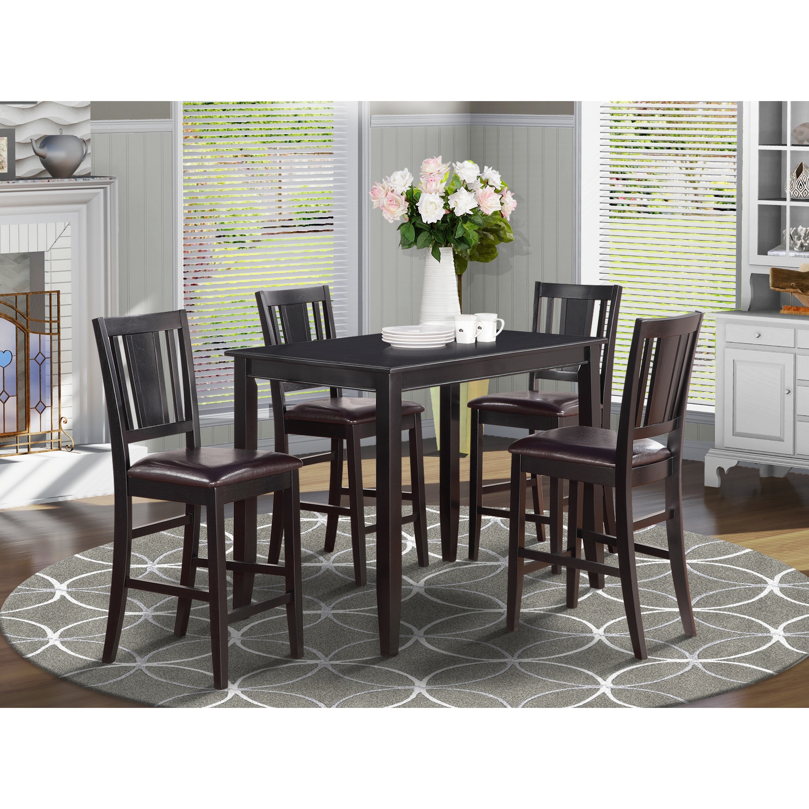 Black Counter Height Table And 4 Kitchen Counter Chairs 5 Piece Dining Set Overstock 10201081