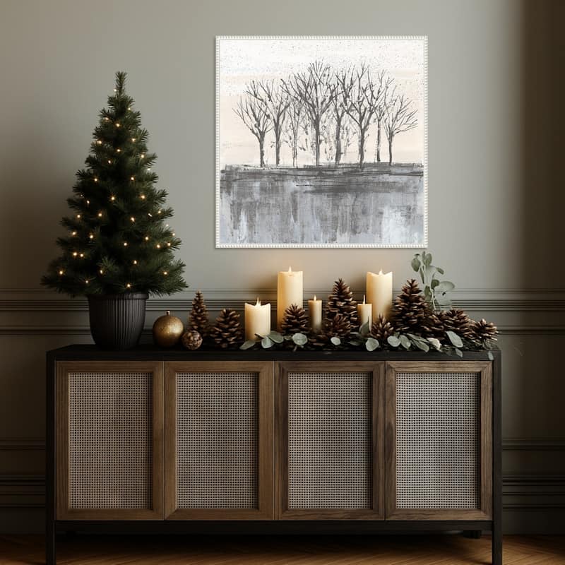 Trees at Dawn II Neutral by Silvia Vassileva Framed Canvas Wall Art Print - Sylvie Beaded White