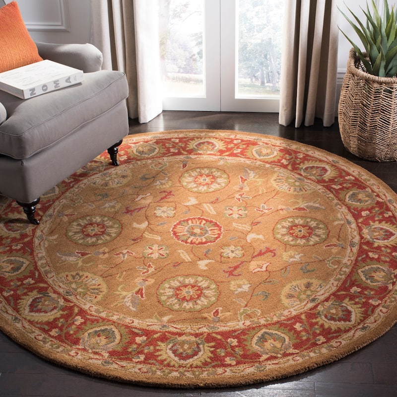 SAFAVIEH Handmade Heritage Field Flowers Traditional Oriental Wool Rug - 6' Round - Beige/Rust