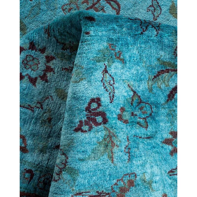 Overton Hand Knotted Wool Vintage Inspired Modern Contemporary Overdyed Blue Area Rug - 4' 2" x 6' 2"