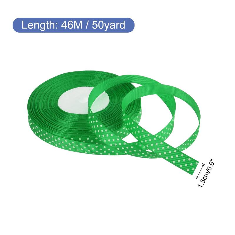 Grosgrain Ribbons with Dots Ribbon Bow Decoration - Dark Green - 50 Yards 5/8 Inch