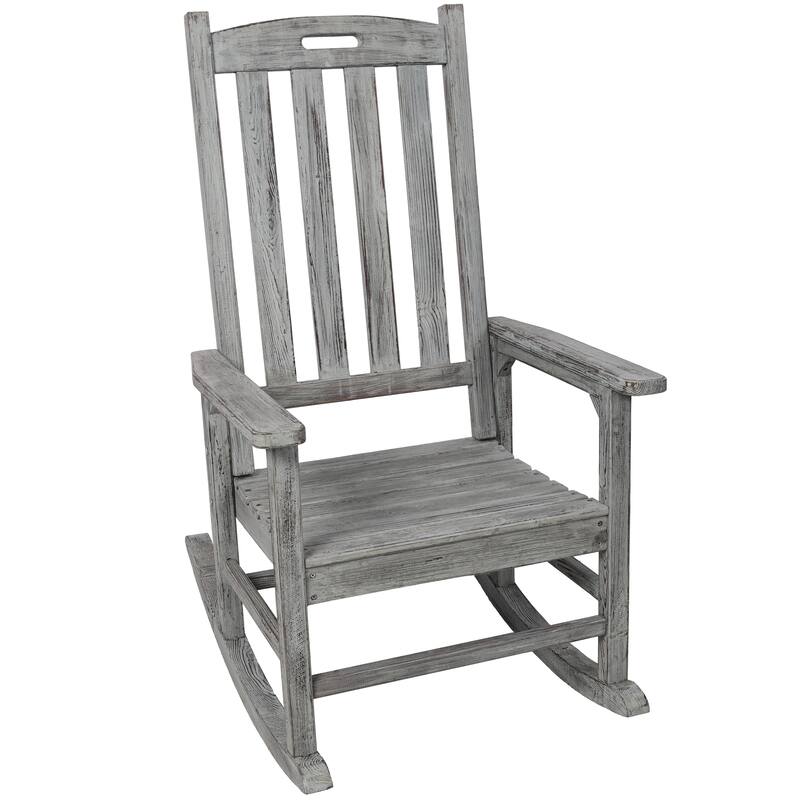 Wooden Oversized Porch Rocker Chair With Wide Seat And Tall Backrest (Excluding the table)