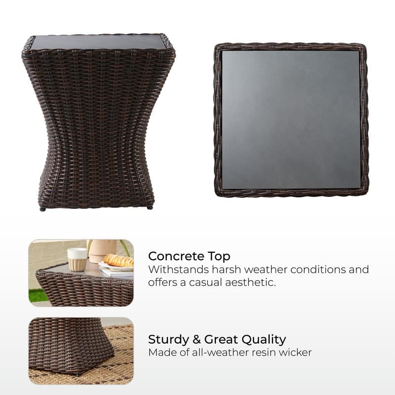 Spruce & Spring Murphy Patio Outdoor Wicker Side Table with Cement Top