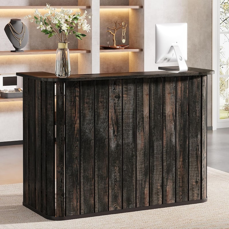 63" Reception Desk with Counter, Modern U-Shaped Front Desk, Retail Checkout Counter Table - Dark Drey