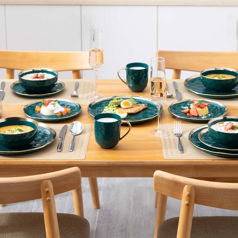 LOVECASA Matte 16-piece Stoneware Dinnerware Set with Gold Trim