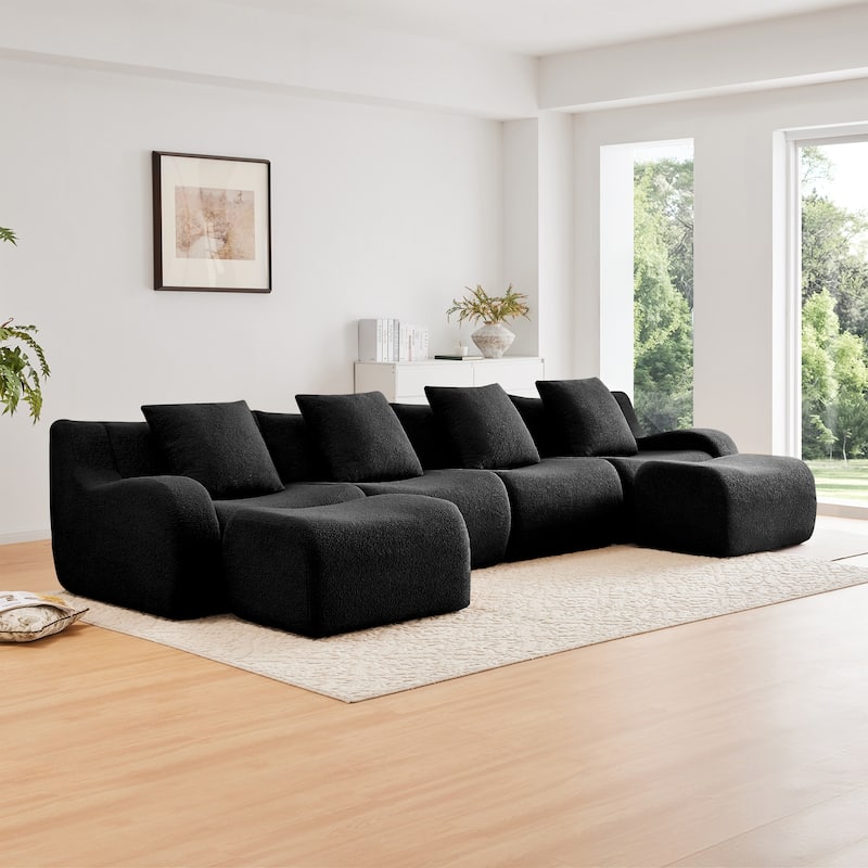 GDF Studio - Fairford U-Shaped 4-Seat Modular Sofa With Curved Armrests & Non-Slip Base - Black