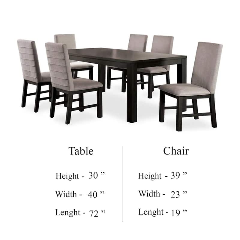 Renu 7pc Dining Table and Chair Set, 72 Inch Top, Gray Linen, Black