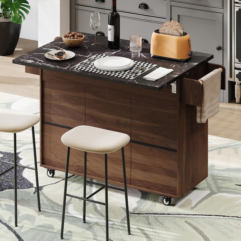 Kitchen Island with Trash Can Storage and Adjustable Shelf