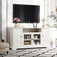 TV Stand for TV up to 65in with 2 Tempered Glass Doors Adjustable ...